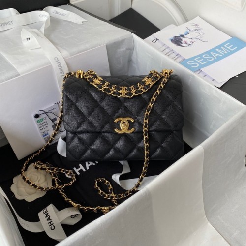 Torebka Chanel SMALL FLAP BAG z licowej skóry cielęcej, metal w odcieniu złota AS3580, czarna