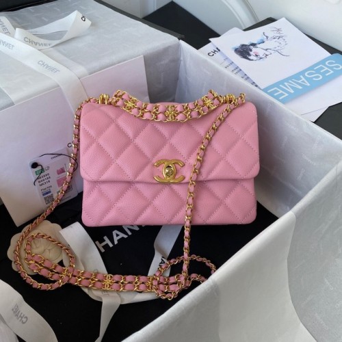 Torebka Chanel SMALL FLAP BAG z licowej skóry cielęcej, metal w odcieniu złota AS3580 różowa