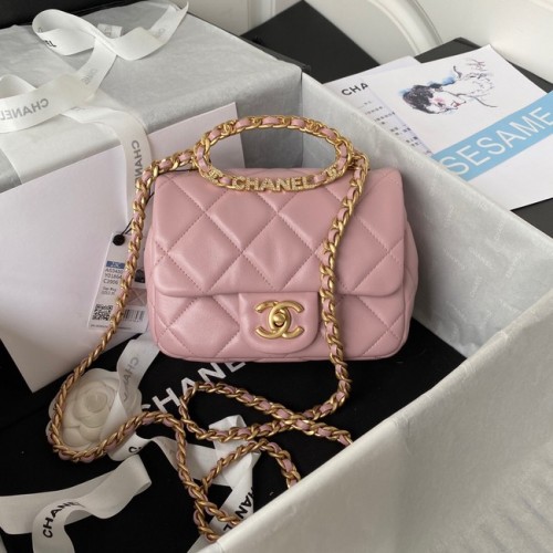 Torebka Chanel SMALL FLAP BAG z jagnięcej skóry, metal w odcieniu złota AS3450 różowa