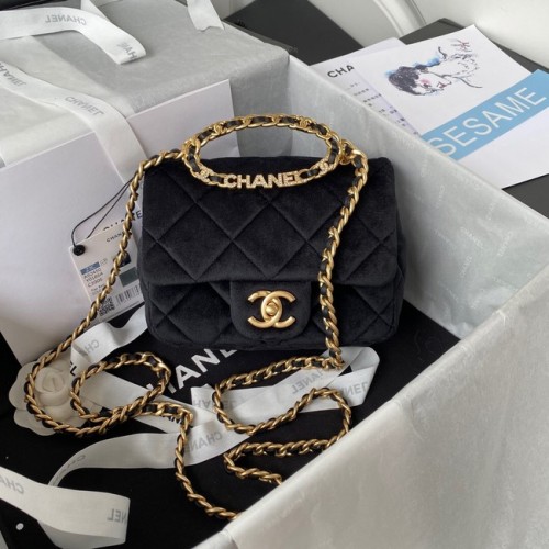 Chanel MAŁA TOREBKA Z KLAPĄ Aksamitny metal w kolorze złotym AS3450 czarny