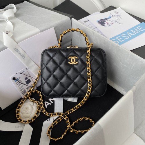Chanel MAŁA ETUI KOSMETYCZNE Skóra jagnięca Metal w odcieniu złota AS3318 czarny