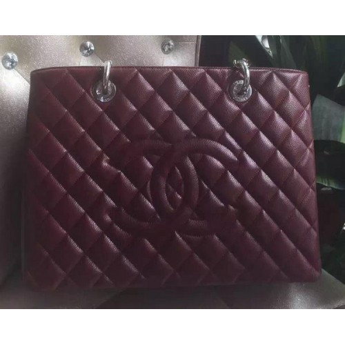 Torebka Chanel Shopper, oryginalna skóra cielęca A95021, bordowa