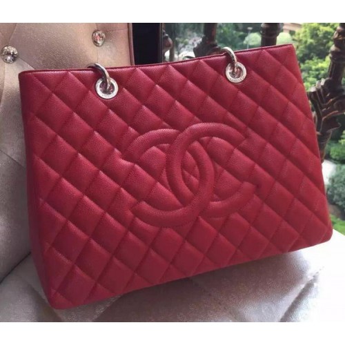 Torebka Chanel Shopper, oryginalna skóra cielęca A95021, czerwona
