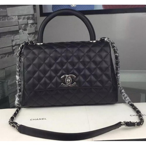 Torba na ramię Chanel, oryginalna skóra cielęca A7776, czarna