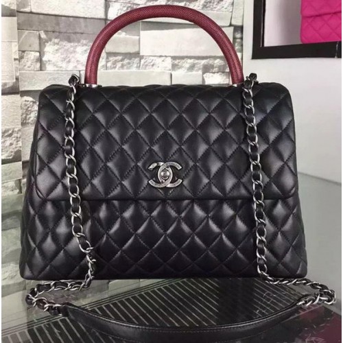 Torba na ramię Chanel, oryginalna skóra cielęca A7778, czarna