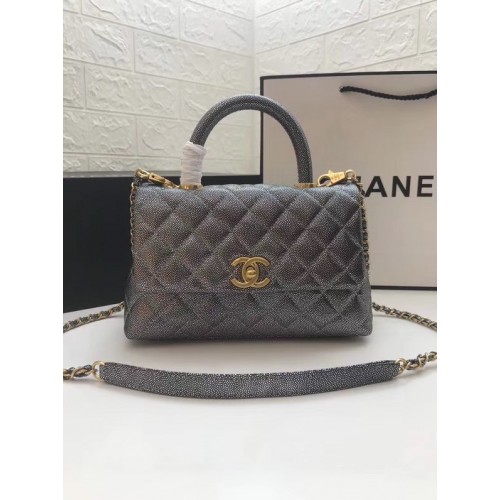 Torebka Chanel Small Flap Bag z uchwytem u góry A92990 Srebrno-szara