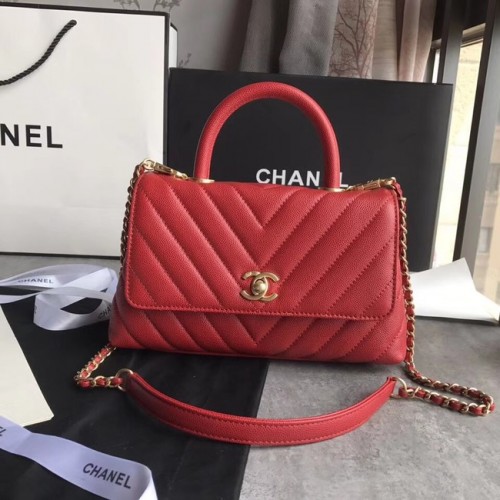 Torebka Chanel Small Flap z uchwytem u góry A92990 czerwona