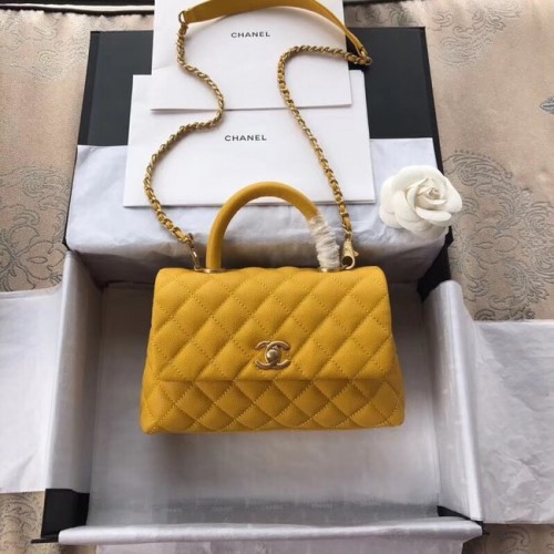 Torebka Chanel Small Flap z uchwytem u góry A92990 żółta