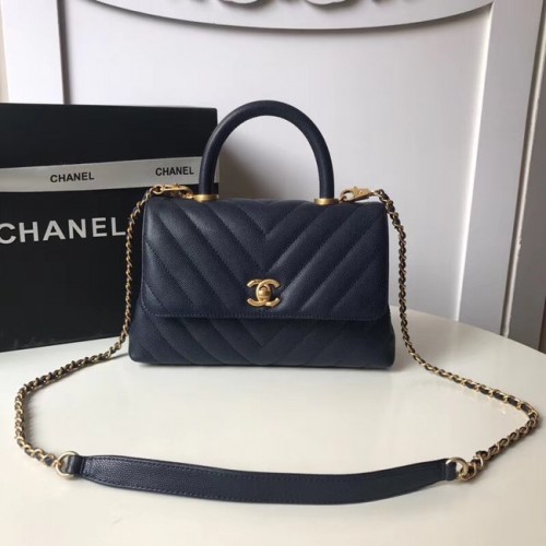 Torebka Chanel Small Flap Bag z uchwytem u góry A92991 Ciemnoniebieska