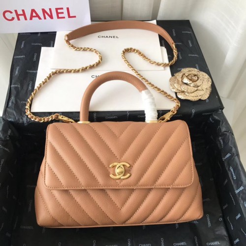 Torebka Chanel Small Flap Bag z uchwytem u góry V92990 Jasnoróżowa, metalowa w odcieniu złota
