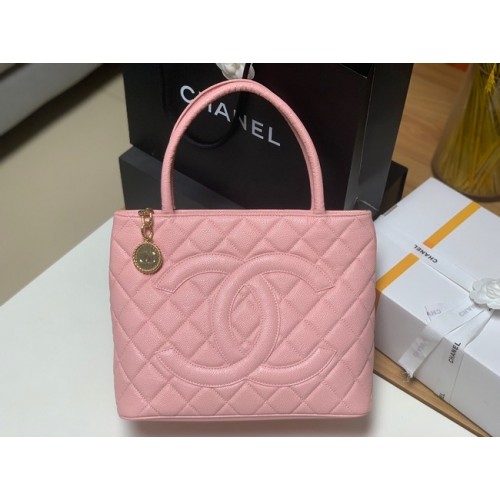Torba Chanel Tote Bag z licowej skóry cielęcej i metalu w odcieniu złota AS1804 różowa