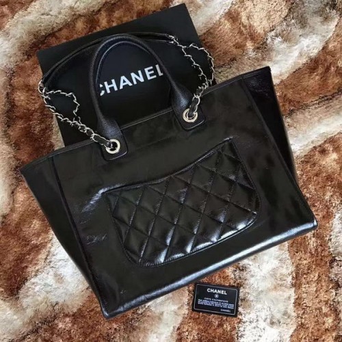 Torba na zakupy Chanel Tote, oryginalna skóra A68046, czarna