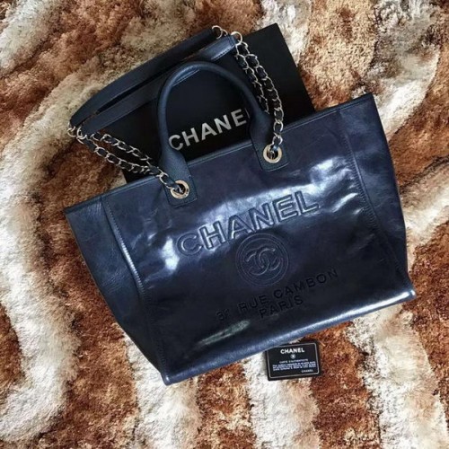 Torba na zakupy Chanel Tote, oryginalna skóra A68046, niebieska