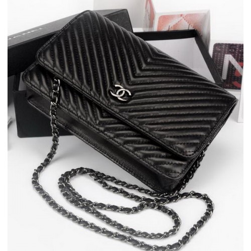 Torebka Chanel V mini z klapką Chevron Leather A33814V Czarna
