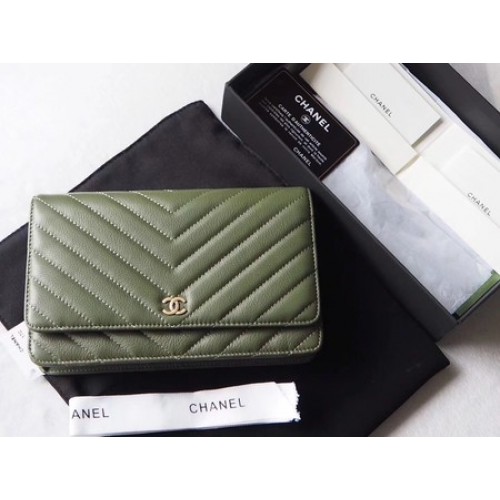 Torebka Chanel V mini z klapką Chevron Sheepskin Leather A33814V Green