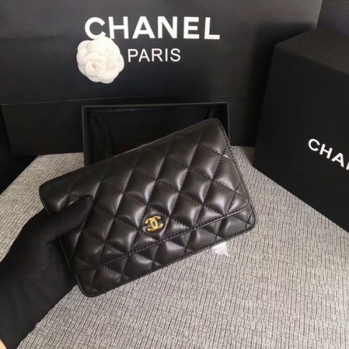 Torebka Chanel WOC Flap Bag, czarna, oryginalna skóra owcza, 33814, złota
