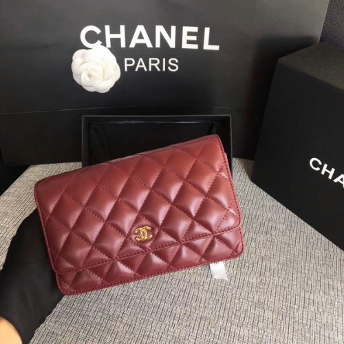 Torebka Chanel WOC Flap Bag Dark Red Original Sheepskin Leather 33814 Glod