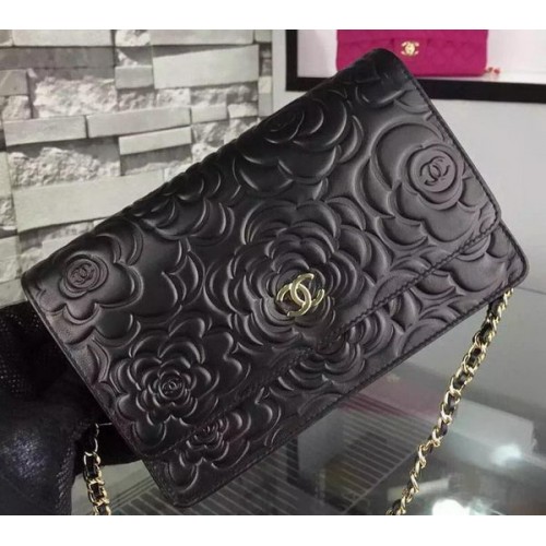 Torebka Chanel WOC Flap Bag Original Black Camellia Leather A5373 Gold