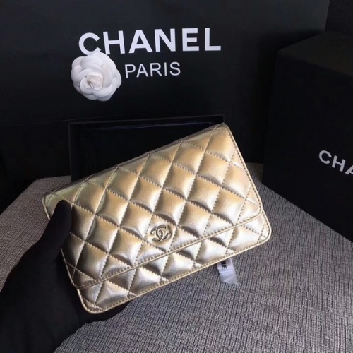Torebka Chanel WOC Flap Bag, oryginalna skóra owcza 33814A, srebrna