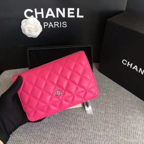 Torebka Chanel WOC Flap Bag, różowa, oryginalna skóra owcza, 33814, srebrna