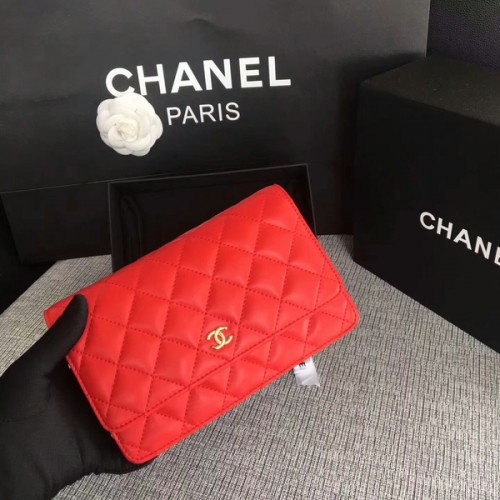 Torebka Chanel WOC Flap Bag Red Original Sheepskin Leather 33814 Glod