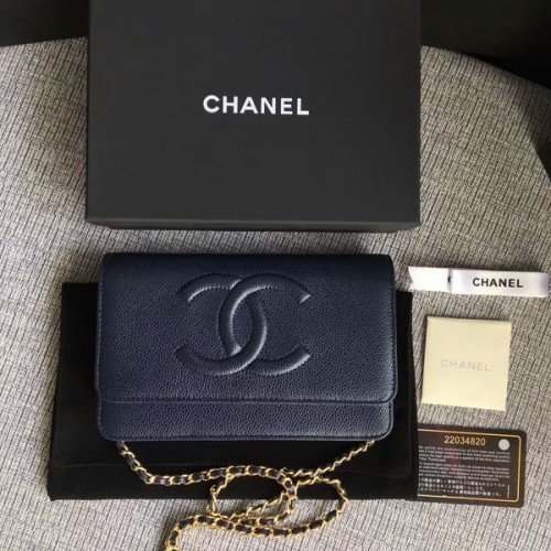 Torebka na ramię Chanel WOC Original Calfskin Leather Dark Blue 33814 Glod
