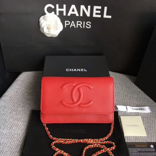 Torebka na ramię Chanel WOC Original Calfskin Leather Red 33814 Glod