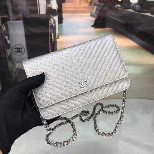 Torebka Chanel WOC Original Caviar Leather Flap na ramię E33814 srebrna