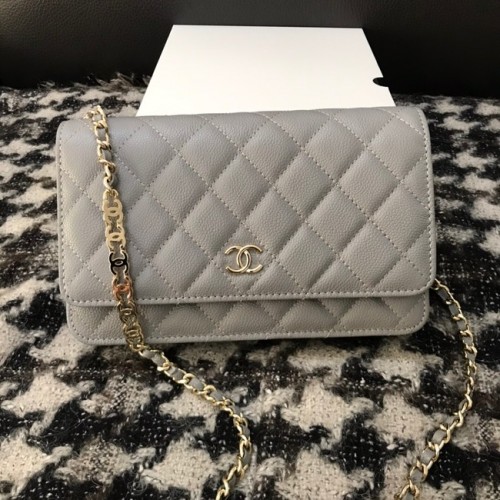 Torebka Chanel WOC Original Caviar Leather Flap na ramię CC33815 szara