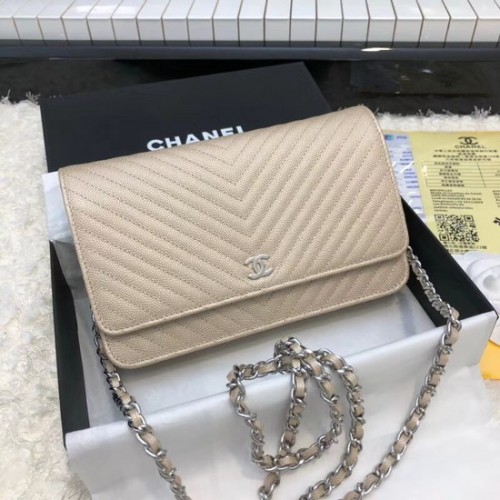 Torebka Chanel WOC Original Caviar Leather Flap na ramię E33814 ze złotym i srebrnym łańcuszkiem