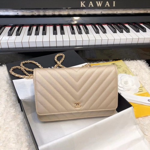 Torebka Chanel WOC Original Caviar Leather Flap na ramię V33814 Gold Złoty łańcuszek