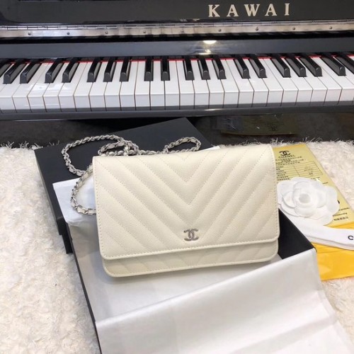 Torebka Chanel WOC Original Caviar Leather Flap na ramię V33814 różowa Srebrny łańcuszek