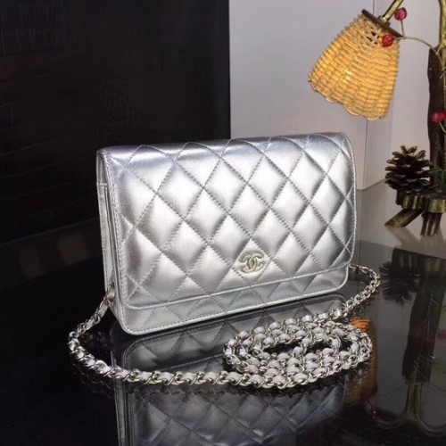 Torebka Chanel WOC Original Sheepskin Leather Flap crossbody bag CF33814 Silver Silver chain