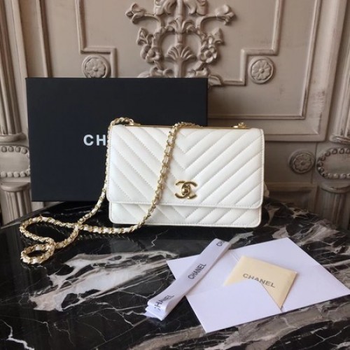 Torebka na ramię Chanel WOC Original Sheepskin Leather 33814 Offwhite