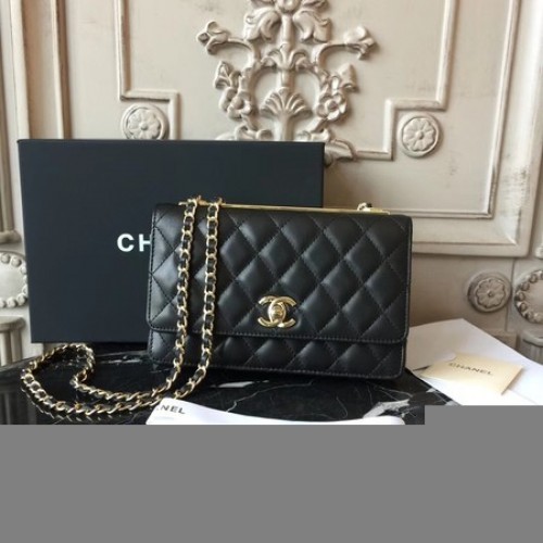 Torebka na ramię Chanel WOC Original Sheepskin Leather D33814 Black