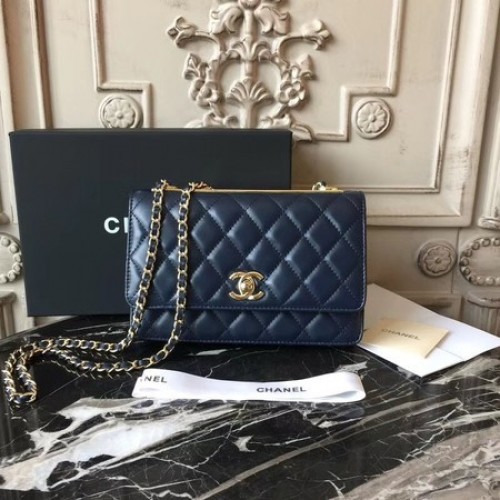 Torebka na ramię Chanel WOC Original Sheepskin Leather D33814 Blue