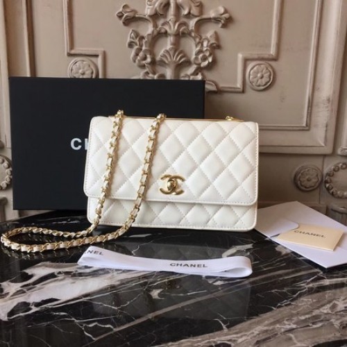 Torebka na ramię Chanel WOC Original Sheepskin Leather D33814 Offwhite