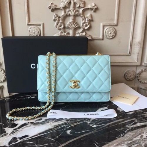Torebka na ramię Chanel WOC Original Sheepskin Leather D33814 Skyblue