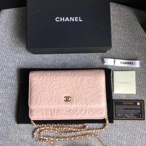 Torebka Chanel WOC Pink Camellia Leather mini Flap Bag A33814 Gold