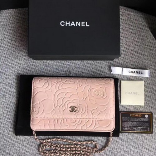 Torebka Chanel WOC Pink Camellia Leather mini Flap Bag A33814 Silver