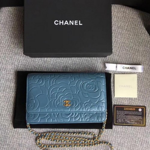 Torebka Chanel WOC Skyblue Camellia Leather mini Flap Bag A33814 Gold