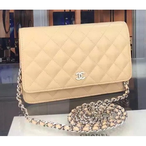 Torebka Chanel WOC mini Flap Bag Apricot Sheepskin A5373 Silver