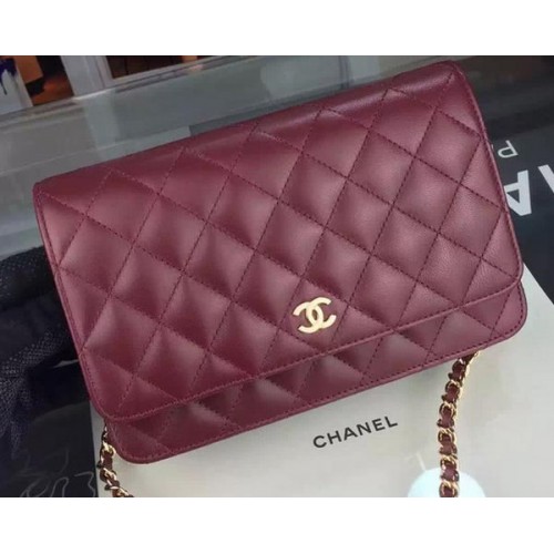 Torebka Chanel WOC mini z klapką, bordowa, owcza skóra, A5373, złota