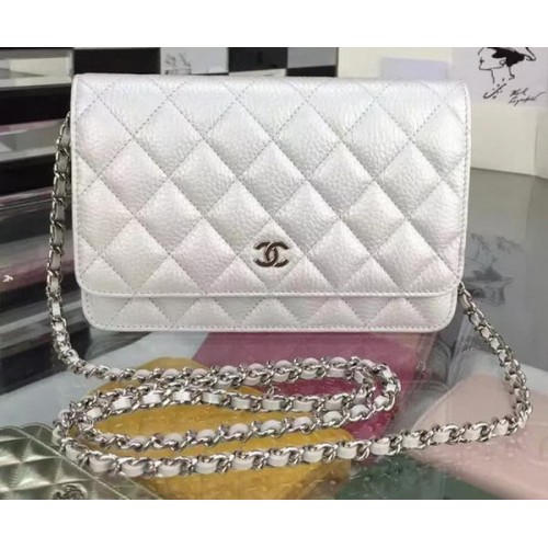 Torebka Chanel WOC mini z klapką Deer Skin A5375 Silver