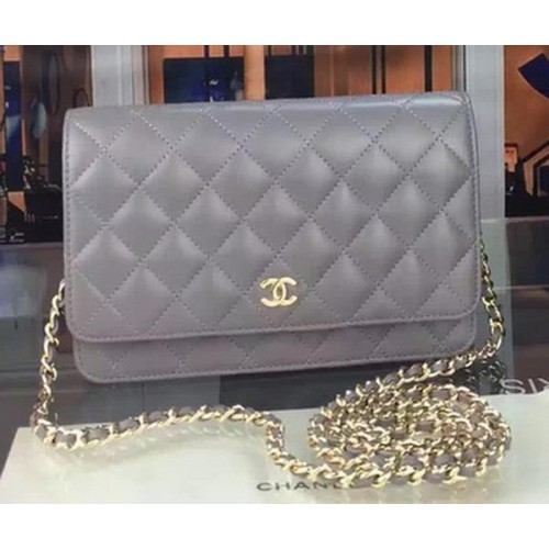 Torebka Chanel WOC mini Flap Bag Grey Sheepskin A5373 Gold