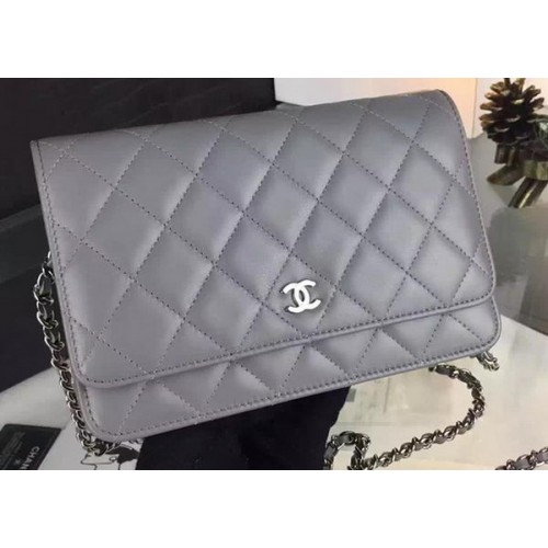 Torebka Chanel WOC mini Flap Bag Grey Sheepskin A5373 Silver