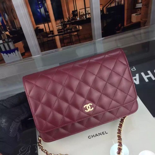 Torebka Chanel WOC mini Flap Bag Original Lambskin Leather A5373 Burgundy