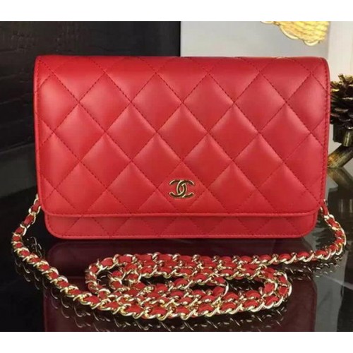 Torebka Chanel WOC mini Flap Bag Red Sheepskin A5373 Gold