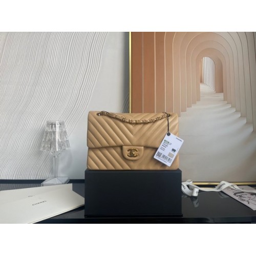 Klasyczna torebka Chanel Lambskin Silver Metal V01112 brązowa