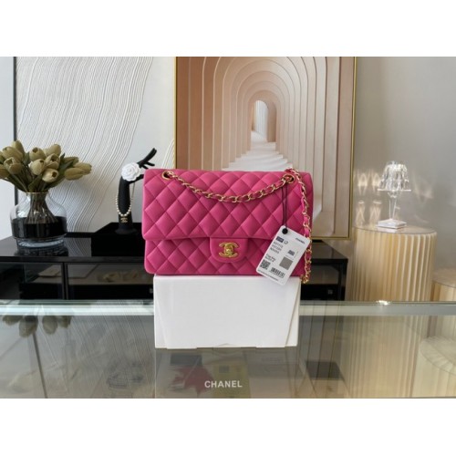 Klasyczna torebka Chanel ze skóry jagnięcej i złotego metalu 01112 śliwkowa